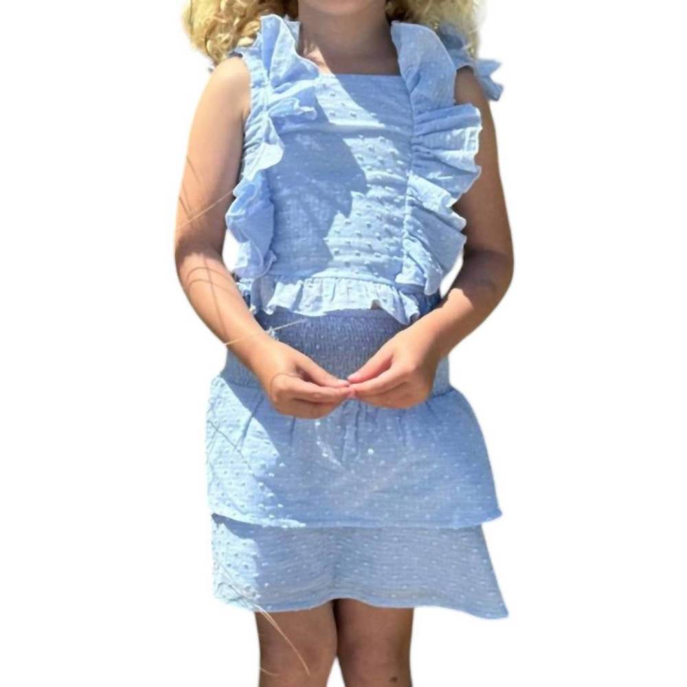 NEW VIGNETTE kid's woven dot blouse & skort set in light blue